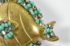 Miriam Haskell Rhinestone and Green Glass Bead Angel Fish Brooch