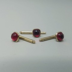 Vintage Red Glass Cabochon Tuxedo Stud Buttons Gold Tone Set of 3