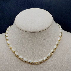 Choker Polished Rice Pearl Gold Tone Braided Chain Pearl Necklace Korea 16 Inch