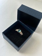 Vintage Blue Cubic Zirconia Ring Gold Plated Womens Size 8.5