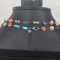 Lovely Cookie Lee Millefiori Glass Style Floral Beaded Statement Necklace 40″