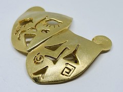 Abstract Comedy And Tradegy Masks Vintage Gold Tone Theatre Signed Ultra Craft
