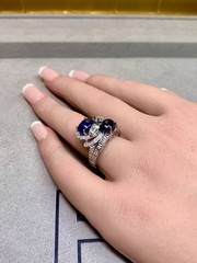 Vintage 1950’s Birks Platinum Cabochon Sapphire French Diamond Cocktail Ring