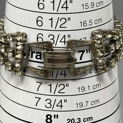 VTG Clear Rhinestone Bracelet Silver Tone Three Rows Fold Over Clasp WEAR 7″