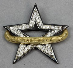 TONA Silver & Gold Tone Metal Rhinestone Encrusted Star Brooch Pin