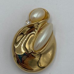 Vintage Signed GIVENCHY Faux Pearl Clear Rhinestone Abstract Goldtone Brooch Pin