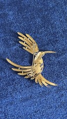 Vintage Large Estate Sterling Silver Hummingbird Brooch Pin With Amethyst Eye