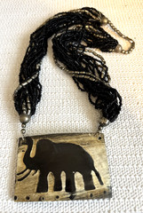 Vintage African Tribal Ethnic Boho Carved Elephant Multi Chain Bead Necklace