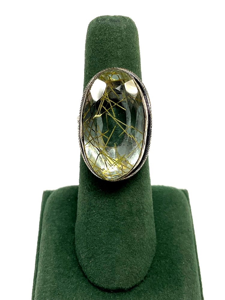 Ladies, Vintage Sterling Silver Rutilated Quartz Ring, Size 8