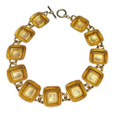 Vtg Anne Klein Black Enamel Square Link Choker Necklace Gold Tone Toggle 17″