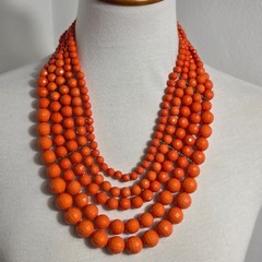 Vibrant Orange Multi-Strand Beaded Bib Necklace Graduated Layers