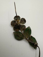 Antique 800 Silver Enamel Filigree Floral Brooch Trombone Clasp Cont’l – c1900
