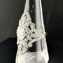 Vintage Ring Art Deco Revival Silver Tone Rhinestone