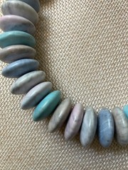 Vintage Polished Stone Necklace Pastel Blue Silver Tone Beaded
