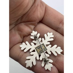 Vintage Silver Tone Black Enamel Snowflake Brooch Japan Winter Holiday Pin J130