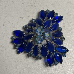 Vintage Blue Navette Silver Tone Open Back Brooch & Earrings set