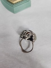 Western Germany Large Topaz Glass Rhinestone Ring Art Nouveau Silver-toned Adj.