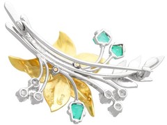 0.78Ct Emerald 0.55Ct Diamond and Pearl 18k Yellow Gold and Platinum Brooch