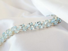 Vintage Sterling Silver 925 Double 2 Row Heated Blue Topaz Tennis Bracelet 7.5″