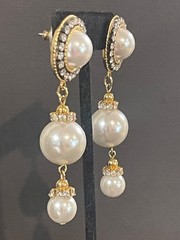 Signed Nolan Miller Triple Heart Pendant And Unsigned Dangle Faux Pearl Earrings