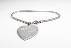 Vintage USA Made Sterling Silver Engraved CATHY Name Heart Tag Bracelet 6-3/4″