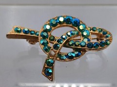 Two Vintage AB Crystal Pin Brooches Gold & Silver Tone Aqua & Clear AB Stones