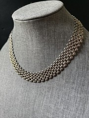 Vintage Necklace Basket Weave Panther Link Necklace Silver Tone Choker Career