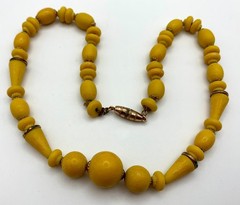 Sunny Yellow Celluloid Bead Necklace Cone Round Shapes Strung Cable Chain 1930s