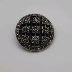 Vintage Art Deco Markasite Round Geometric Domed Sterling Silver 925 Brooch Pin