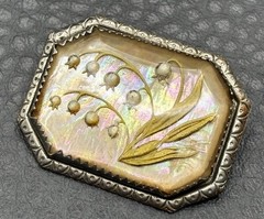 VTG Art Nouveau Deco Lily of the Valley In Glass Silver Tone Brooch Pin C Clasp