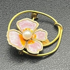 Creed 12K Gold Filled & Sterling Enamel Flower Brooch Mid Century Pearl Pin
