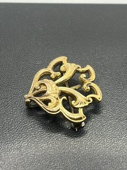 Antique gold tone ornate watch clip pin brooch Art Nouveau flowers