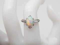 Vintage 1940s $5000 2.30ct Lightning Ridge OPAL Marquis Diamond Platinum Ring