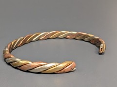 Copper Brass Silver Plated Cuff Bracelet Twisted Mixed Metal 7″ Vintage