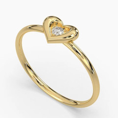 Round Cut 0.03CT White Moissanite Heart Design Solitaire Ring 10K Yellow Gold FN