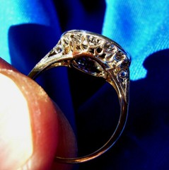 Original EARTH MINED DIAMOND Onyx Deco Engagement Ring Antique PLATINUM Filigree