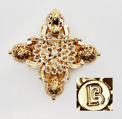 Large 24k gold plated ornate Maltese cross pin or pendant Larisa Barrera LCB