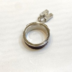 HERMES Kelly H Charm Scarf Ring Silver Brown 20mm