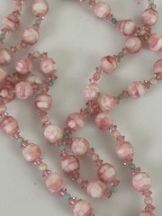 Unsigned Miriam Haskell Pink Art Glass Beaded Necklace Earrings Set 18” READ