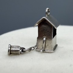 Vintage Sterling Silver Mechanical Wishing Well Charm Pendant Winds Up Bucket