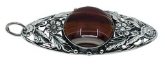 Antique Victorian Sterling Silver 925/1000 Banded Agate Flower Pendant 3” Long