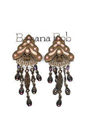 Vtg. Banana Bob Art Deco Style Dangle Earrings Pink Enamel Pink Rhinestones
