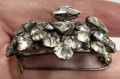 Antique Art Deco Cluster Brooch with Prong Set Round & Trillion Cut Glass Stones
