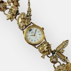 Vintage Kirks Folly Wizard of Oz Moon Phase Charm Bracelet Watch K46Y Gold Tone