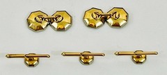 Vintage Antique Pair of Octagon MOP 14K Gold Cuff Links + 3 Shirt Studs 14K Gold