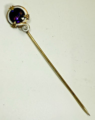 Antique 14K Enamel Art Deco Round Faceted Amethyst Diamond Stick Pin