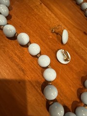 Vintage Baby Blue Plastic Beaded Necklace And Earring Set Japan ‘60s