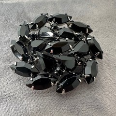 Vintage Jet Black Rhinestone Brooch Silver Tone Marquise Statement Pin