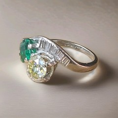 2.28ct. Platinum Vintage Art Deco Natural Emerald Diamond Toi Et Moi Ring GIA