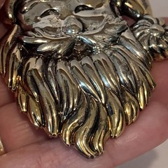VTG Two Tone Metal Silvertone Santa Head Brooch Pendant Signed Best 3 1/8” Head